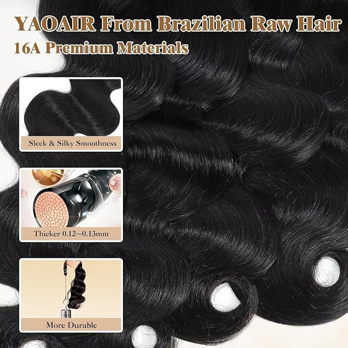 16A Raw Human Hair Bundles,3 Bundles 22 22 22 Inch Body Wave Bundles Human Hair,100% Unprocessed Brazilian Virgin Hair,Quick Weave,Hair Extensions Natural Black For Women,3X Longer Lifespan