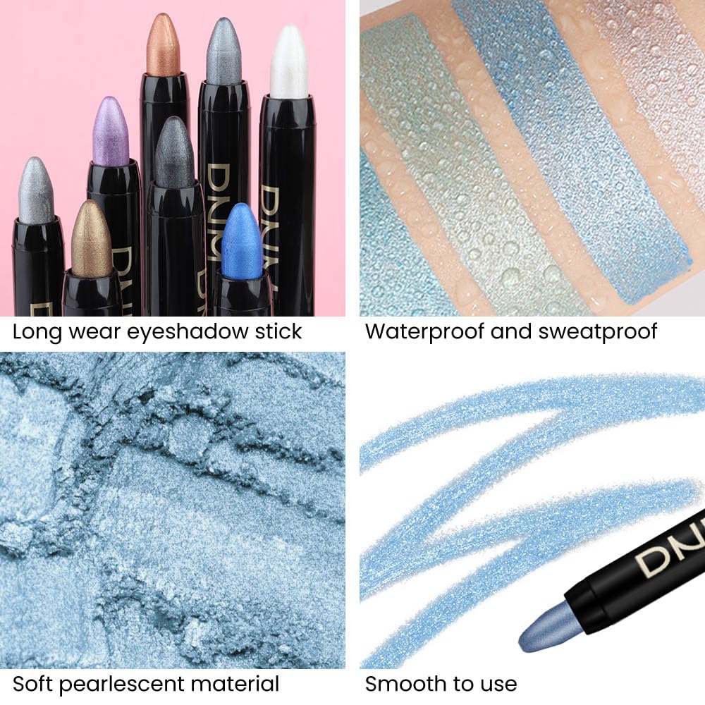 Kaely 2Pcs Cream Eyeshadow Stick Set for Eyes,Sky Blue & Greenish Cyan Shimmer Pen,Eye Brightener Halloween Makeup,sombras para ojos,Smooth Eye Shadow Highlighter Crayon Pencil Waterproof,10+12
