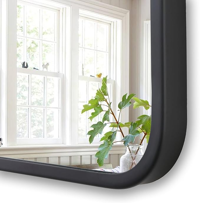 27x40 Inch Matte Black Bathroom Mirror - Copper-Free Mirror, Metal Frame Vanity Rectangle Wall Mounted Modern Mirrors for Bedroom/Living Room/Porch Horizontal or Vertical