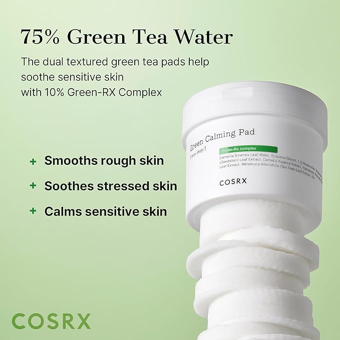 COSRX Green Calming Pads, 70 Sheets, Exfoliating Pads for Sensitive & Irritated Skin, Soothingm Hydrating, Refreshing, Korean Skin Care