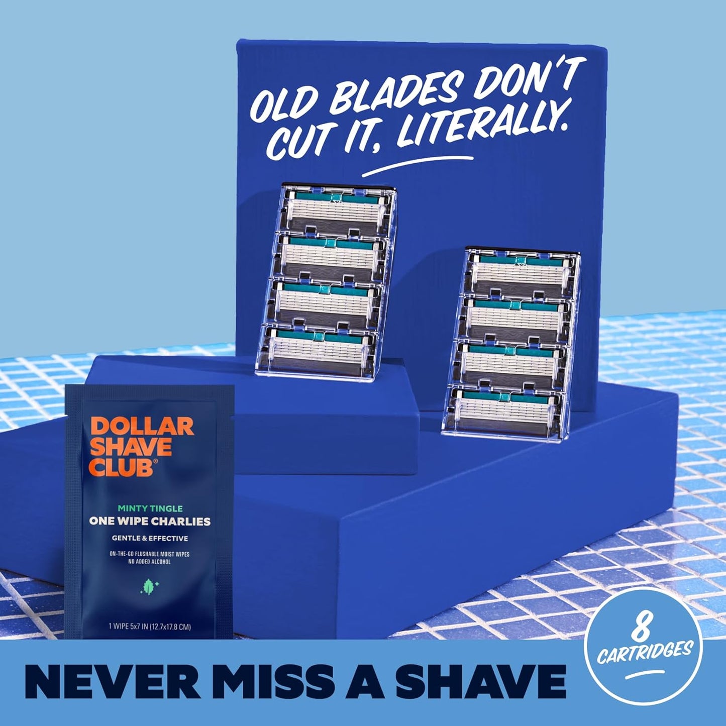 Dollar Shave Club | 6 Blade Razor Refills (8 Pack) | 6 Stainless Steel Blades for a Close & Comfortable Shave, 1 One Wipe Charlies