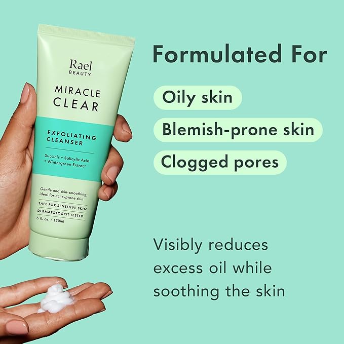 Rael Miracle Clear Facial Cleanser – Makeup Remover, Face Wash for Women, Korean Skin Care (Exfoliating Cleanser, 5.1 fl. oz)