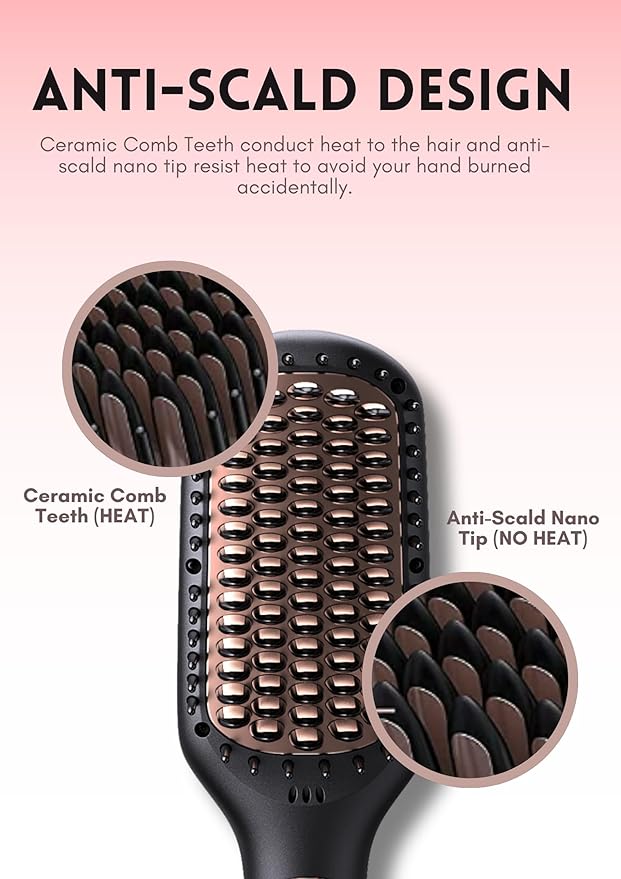 MEGAWISE Pro Ceramic Ionic Hair Straightener Brush for Home Salon | MCH Fast 20s Heating Tech with Auto-Off Safety | Anti-Scald with Universal Dual Voltage | Rotatable Power Cord (Black)