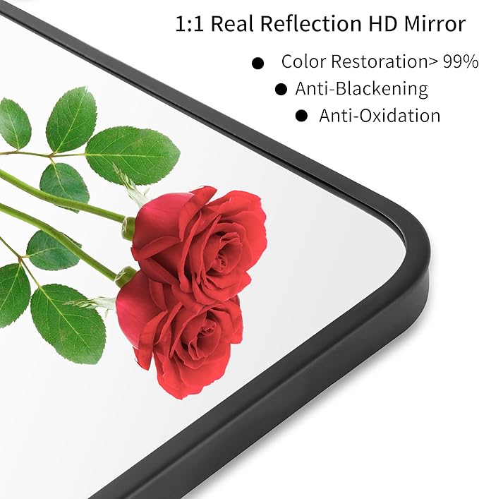 20x40 Inch Matte Black Bathroom Mirror - Copper-Free, Metal Frame Vanity Rectangle Wall Mounted Modern Mirrors for Bedroom/Living Room/Porch Horizontal or Vertical