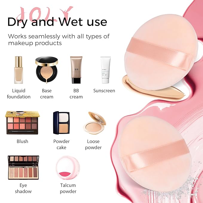 Powder Puff Face Makeup Soft Velour Beauty Blender Sponge for Loose Powder Foundation Setting Powder Puffs Reusable Stocking Stuffers for Women (6Pcs_Beige)