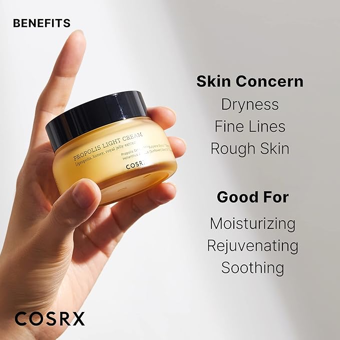 COSRX Full Fit Propolis Light Cream, 2.19 Fl.oz / 65ml, Propolis 64.5%, Hydrating Daily Day and Night Moisturiser, Korean Skin Care, Not Tested on Animals