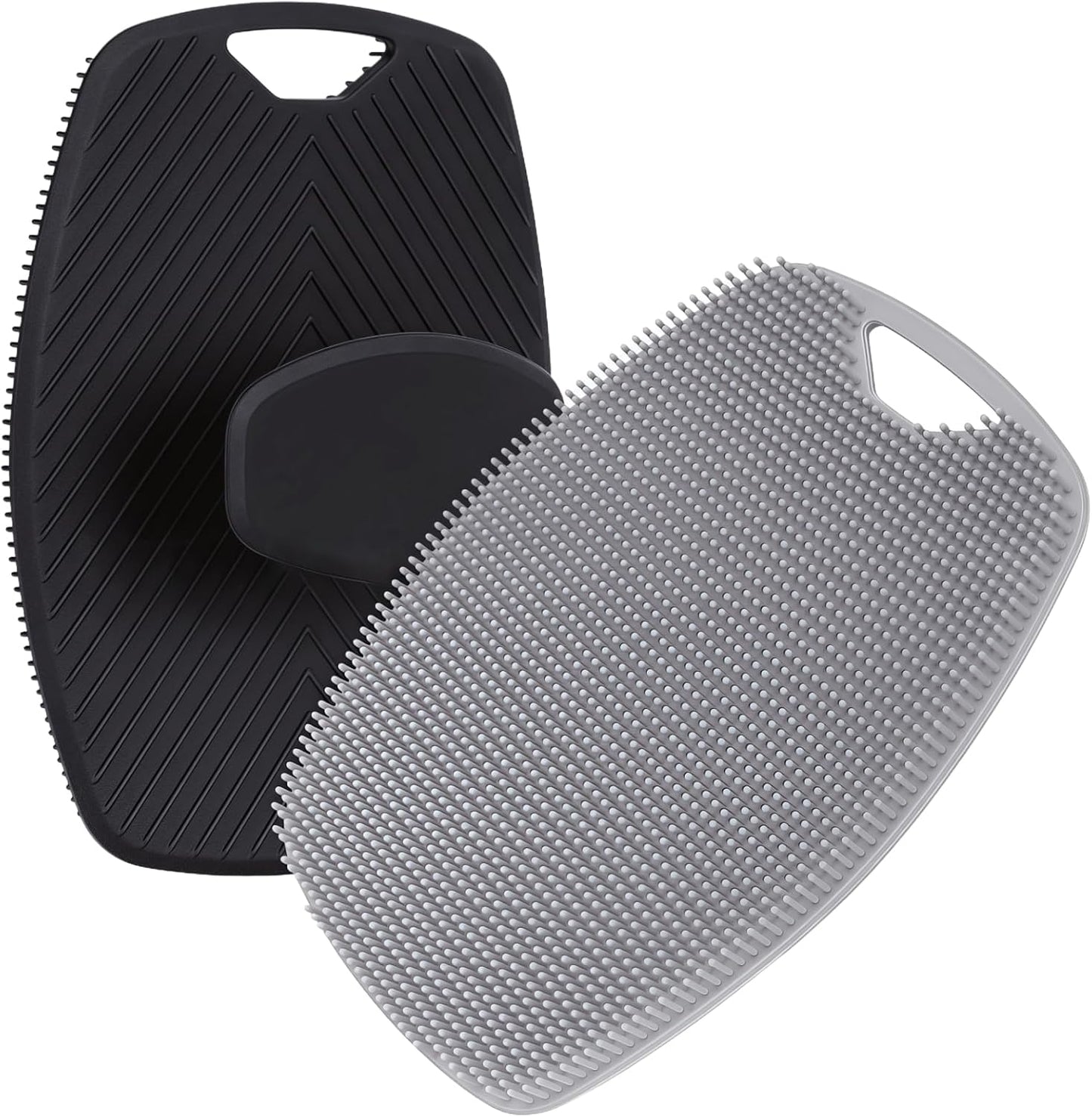 2 Pack Food-Grade Silicone Body Scrubber, Highly Elastic Bristles Handheld Brush for Shower, Lather Well and Gentle Exfoliating, Makes Skin Smooth, for Women and Men, Black and Gray