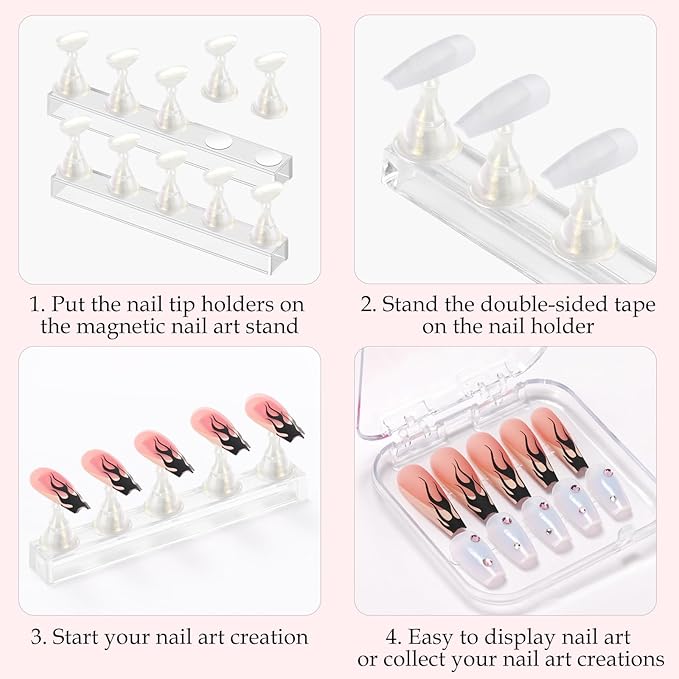 Etercycle Nail Stand Acrylic Nail Art Display Stand Practice Nail Holder for Painting Nails Magnetic Practice Stands with Double-sided Tape For Home DIY Salon Supplies (White with gold)