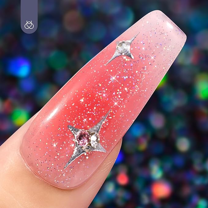 Beetles Glitter Top Coat Gel Nail Polish, 1 Pcs Winter Silver Glitter Gel Top Coat Shiny Reflective No Wipe U V Nail Decoration Nail Art Sparkle Manicure Gifts for Women
