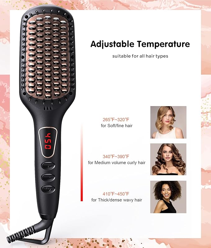MEGAWISE Pro Ceramic Ionic Hair Straightener Brush for Home Salon | MCH Fast 20s Heating Tech with Auto-Off Safety | Anti-Scald with Universal Dual Voltage | Rotatable Power Cord (Black)