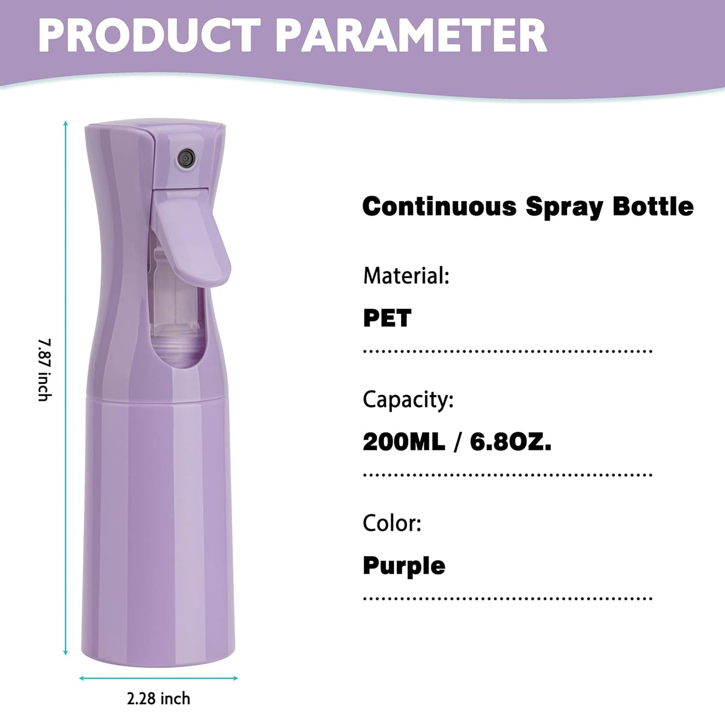 Spray Bottle for Hair (6.8OZ /200ML) Continuous Ultra Fine Mist Sprayer for Hair, Salons, Barber, Plants, Skin Care, Cleaning 1 Pack Purple