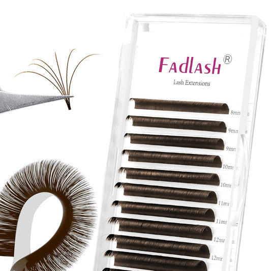 FADLASH Colored Lash Extensions Dark Brown Lash Extension Easy Fan Volume Lashes C/D Curl Volume Eyelash Extensions 0.07 Self Fanning Eyelash Extension Supplies (Dark Brown-0.07D, 8-14mm)