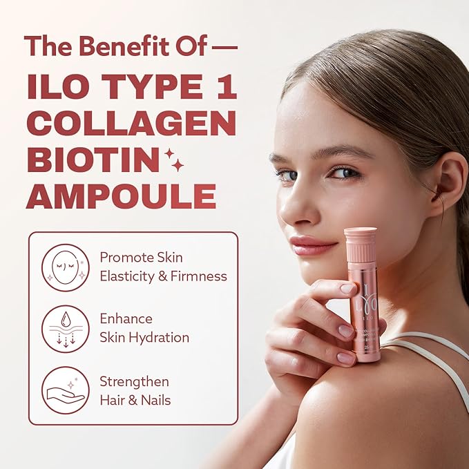 ILO Type 1 Liquid Collagen Drink – 3,000mg Marine Collagen with Biotin & Ceramide | Skin Glow & Hydration | Orange Flavor | 14 Bottles – Korean Beauty Supplement