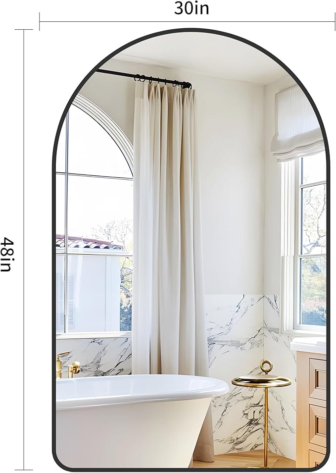 GLASHOM Arched Bathroom Mirror, 30"x48" Black Arched Mirror for Bathroom, Wall Mounted Mirror, Black Vanity Wall Mirror w/Metal Frame for Bedroom, Entryway, Living Room, Vertically Hanging