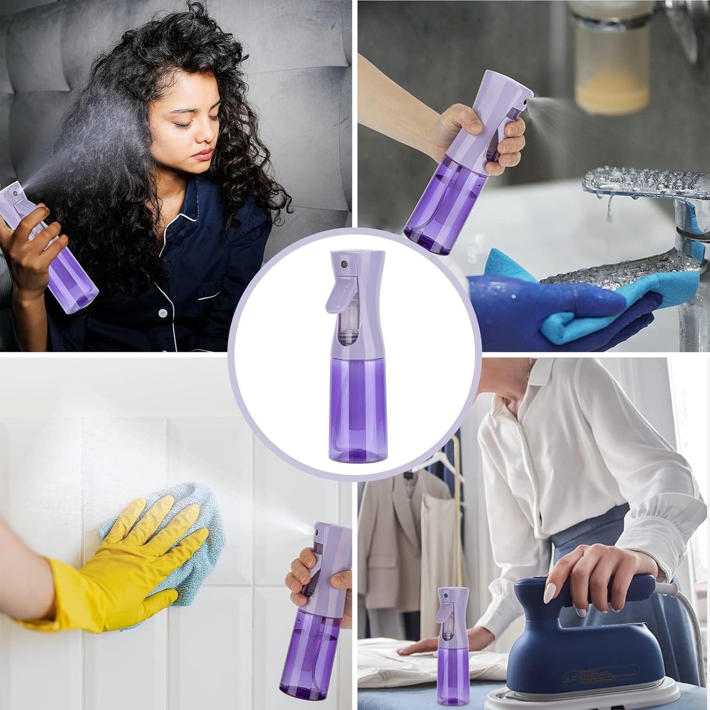 Spray Bottle for Hair (6.8OZ /200ML) Continuous Ultra Fine Mist Sprayer for Hair, Salons, Barber, Plants, Skin Care, Cleaning 1 Pack CLEAR PURPLE