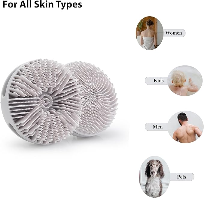 2 Pack Silicone Exfoliating Body Scrubber, Silicone Body Brush, Soft Silicone Loofah for Sensitive Skin, Shower Head Massager, Easy to Clean, Lathers Well(Gray&Green)