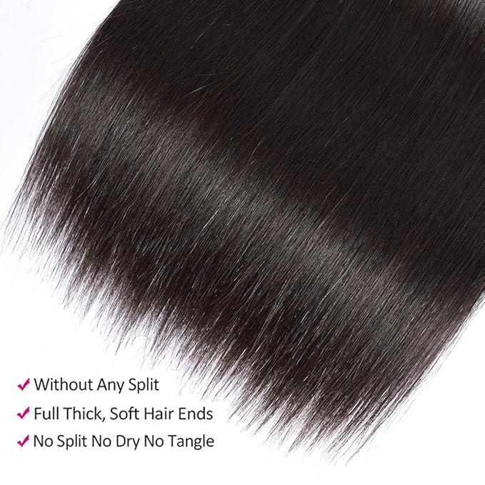 Straight Bundles with Closure Human Hair 12 14 16+10 Brazilian Human Hair Bundles with Closure Straight 100% Unprocessed Virgin Weave Hair Bundles with Lace Closure