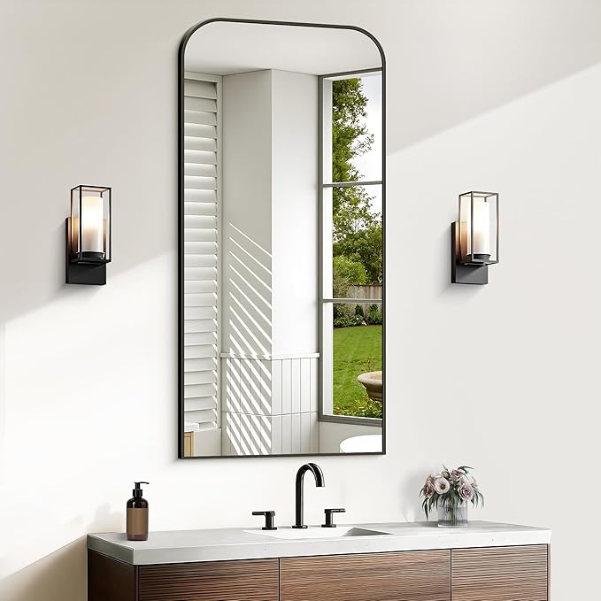 Bathroom Mirror, 20x40 inch Black Rectangle Wall Mounted Mirror with Thin Frame, Bathroom Vanity Mirrors for Over Sink, Entryway, Living Room, Bedroom