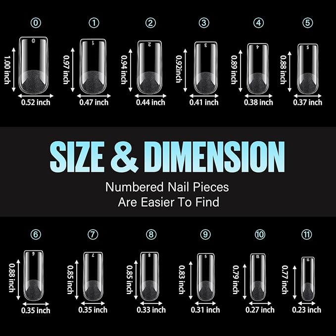 TOMICCA Medium Square Nail Tips, 240Pcs Soft Acrylic Nail Tips Pre-Shaped Half Matte Fake Clear Gelly Tips, Press on Acrylic Nails for Nail Extension DIY Nail Salon 12 Sizes