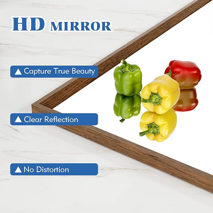 Rectangle Bathroom Mirror 30x36 Inch, Walnut Wood Grain Framed, Anti-Rust & 4mm Tempered Glass, Horizontal/Vertical Hanging Vanity Mirror for Bathroom & Bedroom