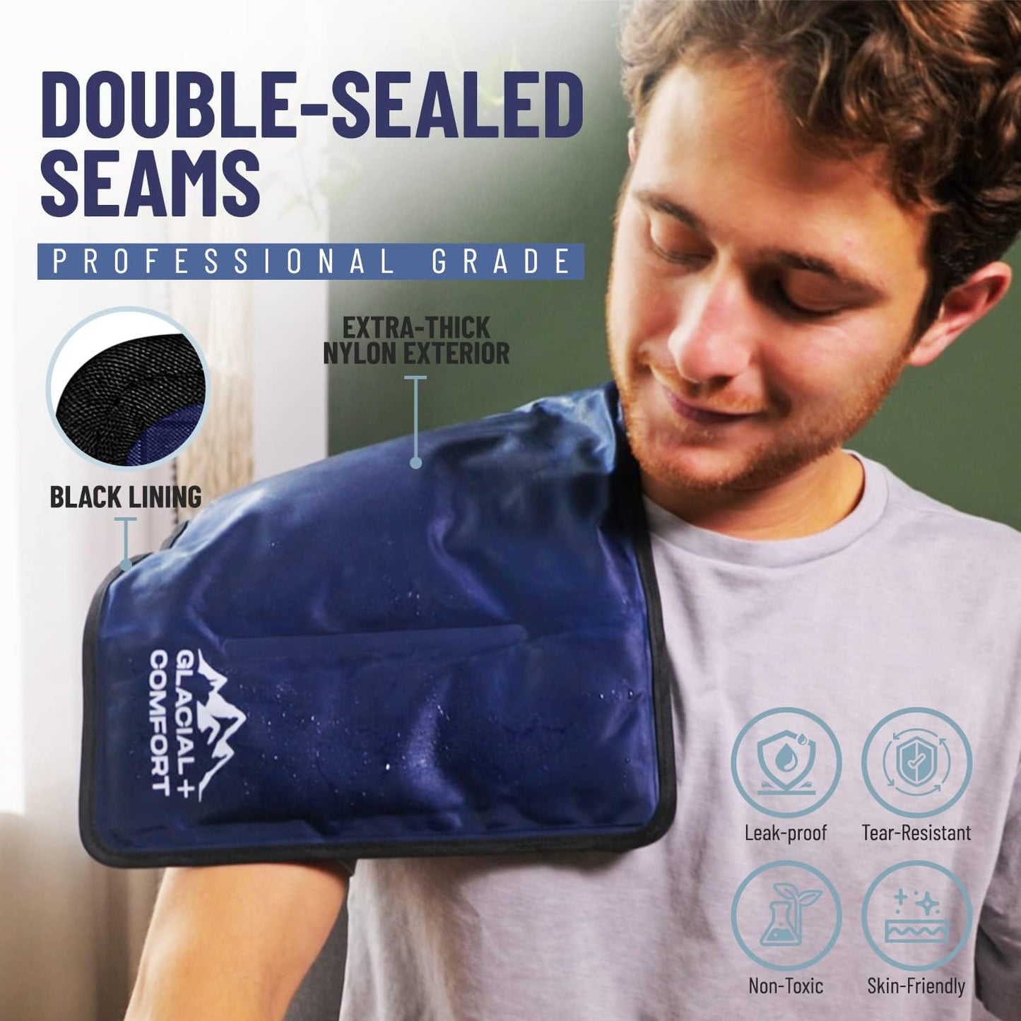 Glacial Comfort Gel Ice Pack for Injuries Reusable - (12" x 8") Cold Pads for Back Pain, Hip, Knee, Shoulder, Muscle Strains, Migraine & Postpartum Recovery with Flex Technology - Compression Pad.