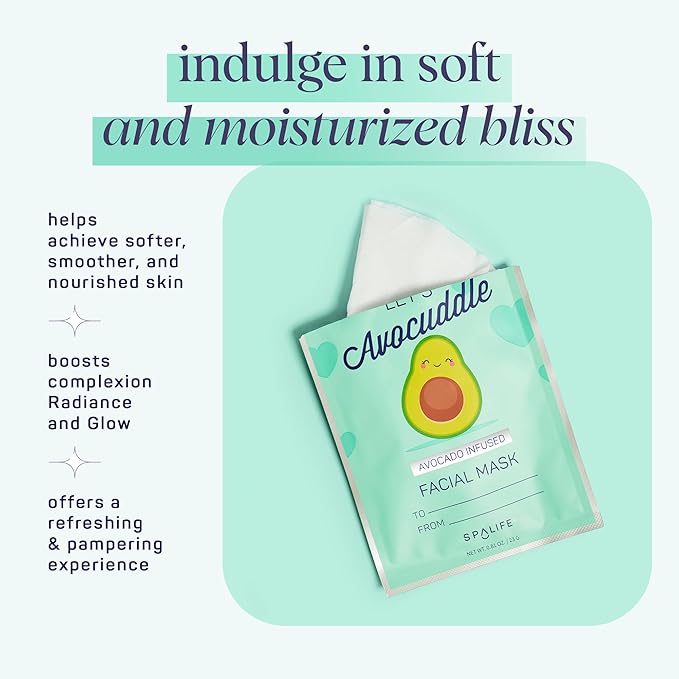 SpaLife Let’s Avocuddle & You're My Jam Valentines Face Masks Bundle | Avocado and Strawberry Extract Infused Sheet Mask Sets for Hydration and Glow | Perfect Valentines Day Skincare Gift Set.