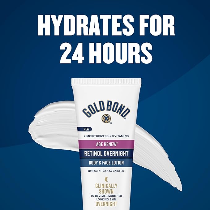 Gold Bond Age Renew Retinol Overnight Body & Face Lotion, Retinol Face and Body Lotion with Peptide Complex, 7 oz