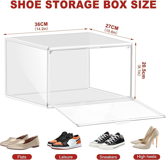 1 Pack Clear Shoe Boxes Size 12 Shoe Storage Organizer for Closet Stackable Shoes Rack Handbag Organizer Plastic Sneaker Storage Bin with Magnetic lids