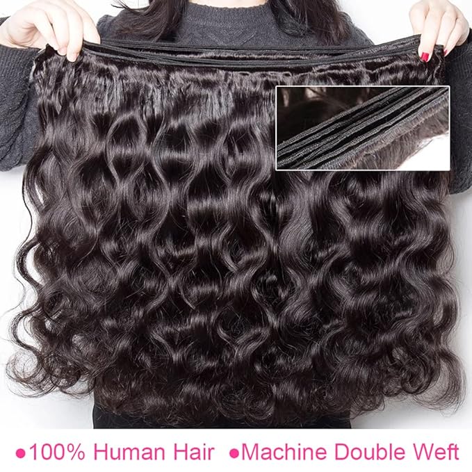Body Wave 3 Bundles with Closure 100% Unprocessed Brazilian Body Wave Human Hair Weave with 4x4 Free Part Lace Closure Natural Color (14 16 18+12,Bundles with Closure)