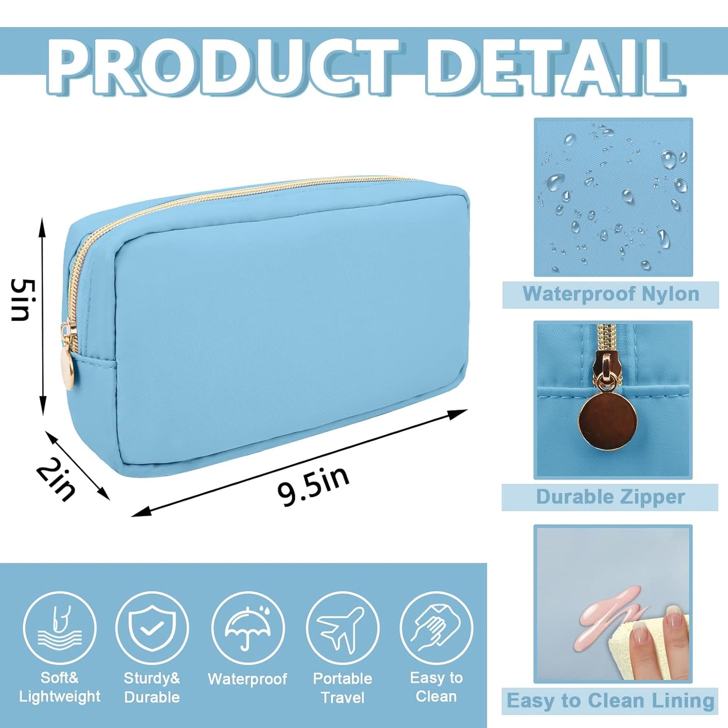 Small Makeup Pouch for Purse, Nylon Travel Toiletry Storage Pouch Cute Preppy Cosmetic Bag for Women Girls, Waterproof Makeup Organizer Skincare Bag Purse with Zipper (Small-Periwinkle)