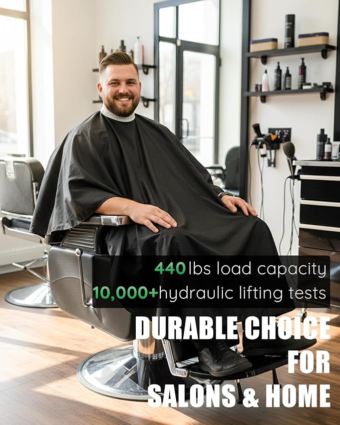 Barber Chair for Hair Stylist, 440 Lbs Heavy Duty Reclining Salon Chair with High-Density Foam Cushioning, Hydraulic Styling Chair for Spa Beauty Salon Home Studio (Black & Silver)