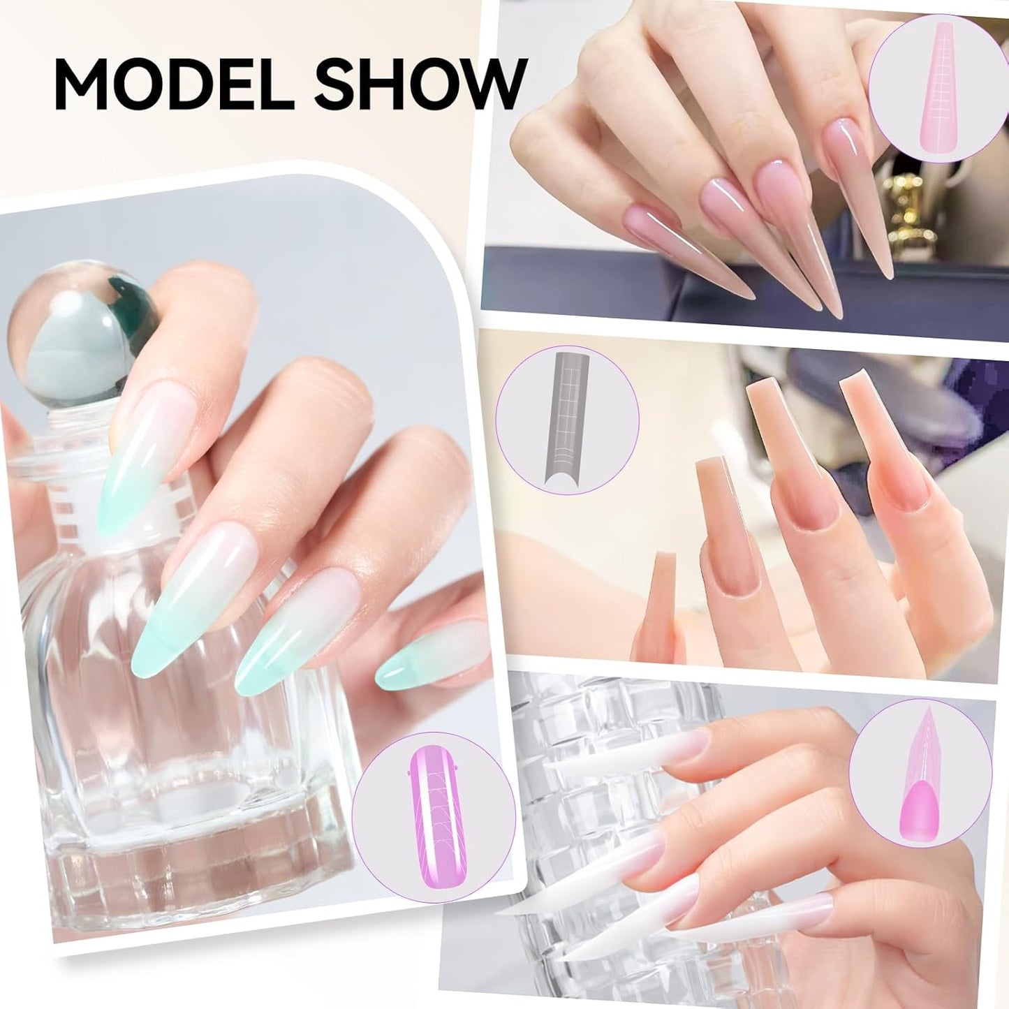 Gelike EC Dual Forms for Extension: 96 Pcs Color Nail Form, 4 Style 12 Size Nail Forms For Builder, Half Matte Gel Forms For Manicure Art Design Salon Diy