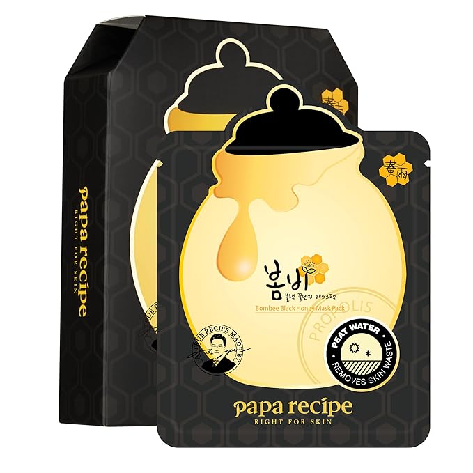 Papa Recipe Bombee Black Honey Mask 10 Pack – Honey & Propolis Sheet Mask with Peat Water for Pore Care, Clarifying & Hydrating Face Mask – Korean Skincare