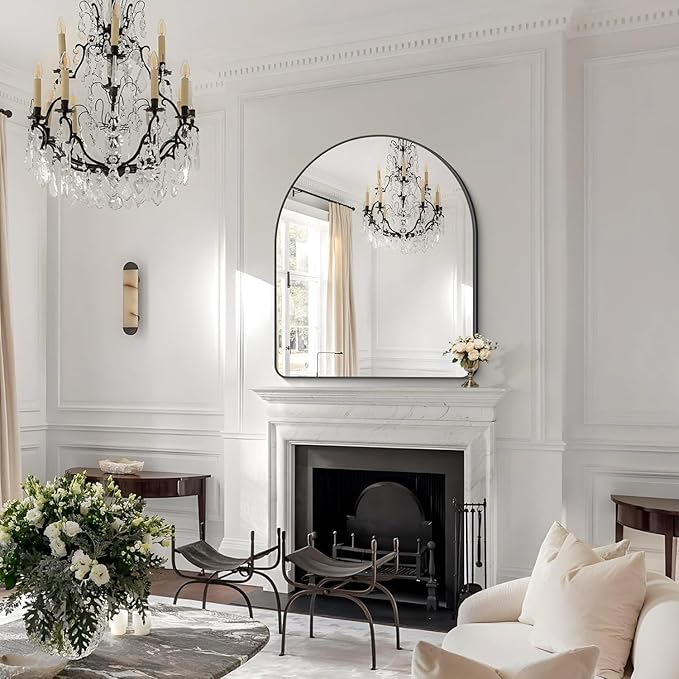 GLASHOM Arched Bathroom Mirror, 36"x48" Black Arched Mirror for Bathroom, Wall Mounted Mirror, Black Vanity Wall Mirror w/Metal Frame for Bedroom, Entryway, Living Room, Vertically Hanging