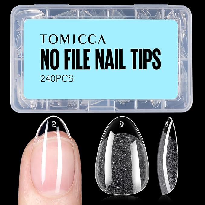 TOMICCA Short Almond Nail Tips, 240Pcs Half Matte Soft Acrylic Nail Tips, 12 Sizes Pre-Shaped Acrylic Nails Full Cover False Nails Almond Press on Nails Short Fake Nails for Extension Nail
