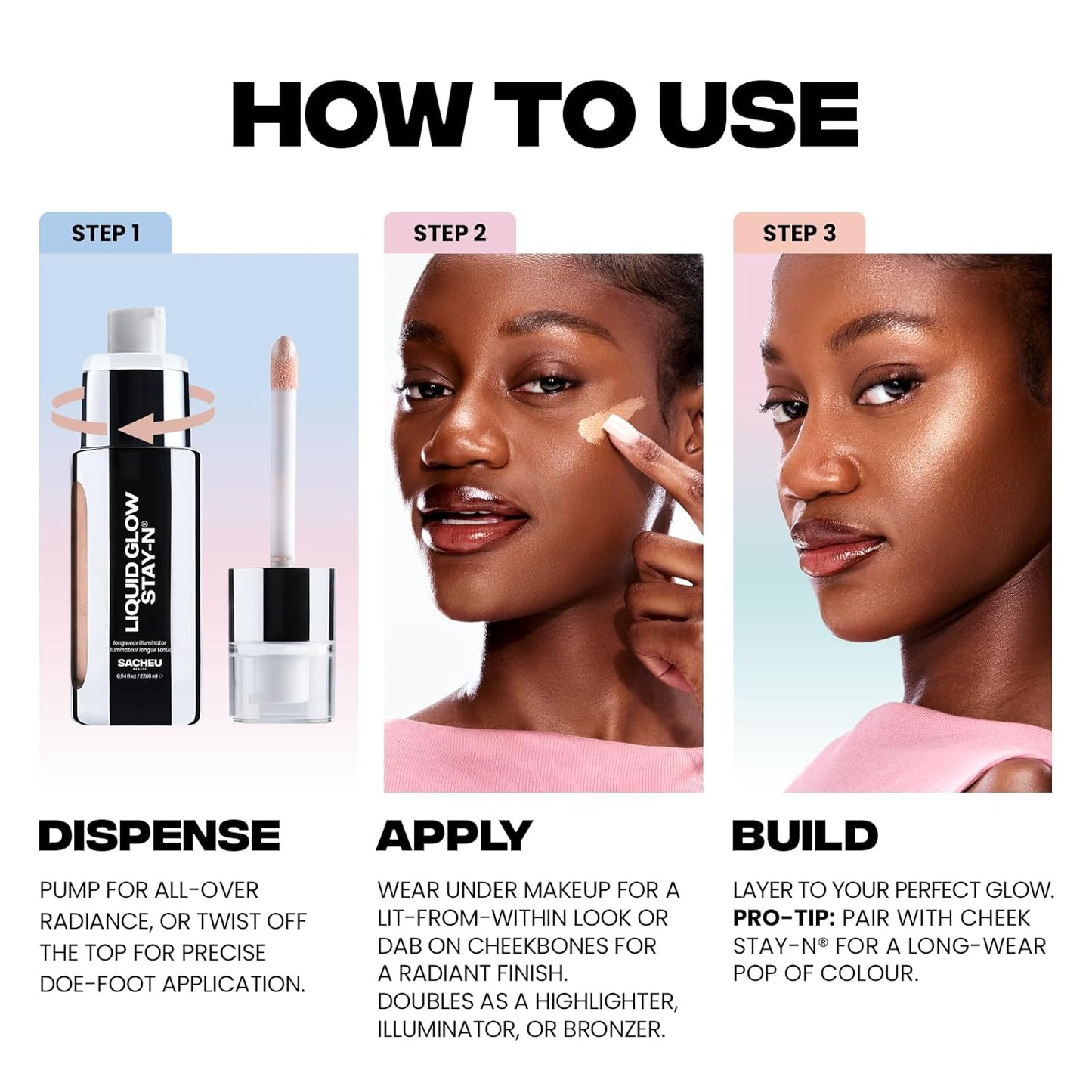 Sacheu Liquid Glow STAY-N Liquid Highlighter & Illuminator Makeup — 30ml Long Lasting Luminous Glow Lightweight Dewy Finish, Sun Daze