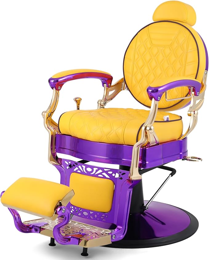 Artist hand Retro Barber Chair Heavy Duty Barber Chairs Vintage Salon Chair Hydraulic Recline Chair Rounded Cushioning Beauty Spa Styling Equipment (Yellow)