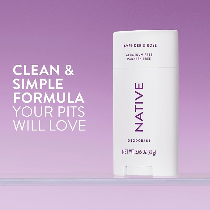 Native Deodorant Contains Naturally Derived Ingredients, 72 Hour Odor Control | Deodorant for Women and Men, Aluminum Free with Baking Soda, Coconut Oil and Shea Butter | Lavender & Rose
