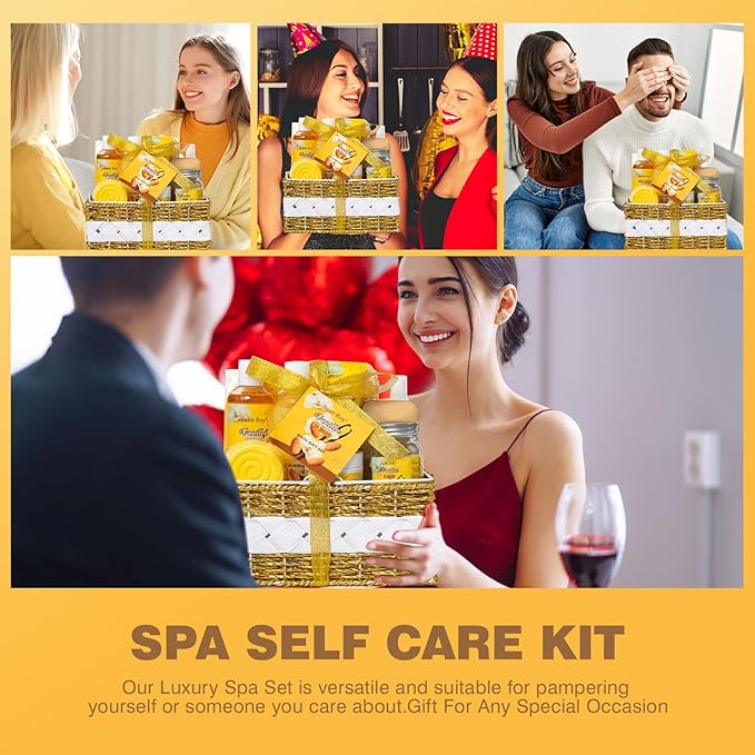 Valentines Day Gifts Spa bath baskets Luxury gifts, Christmas Gift for Women, Large basket 25 pcs for Women & Men Bath and Body Shower Bath Kit, Vanilla Honey Almond birthday box Mother's Day