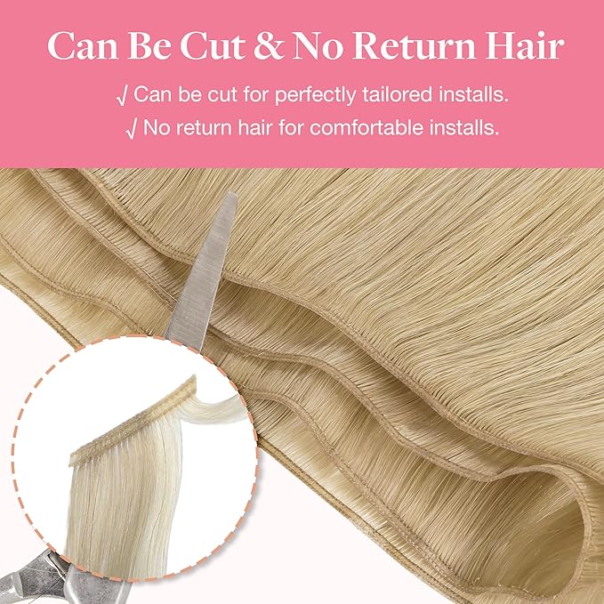 GOO GOO Genius Weft Hair Extensions Human Hair, Sew In Hair Extensions Rooted Remy Weft, 18A/60 Blonde Balayage 24inch 60g, Hand Tied Weft Hair Extensions