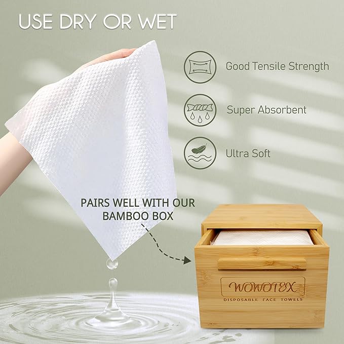 Disposable Face Towel Biodegradable Large Dry Face Wipes 240 Count/4 Box Extra Thick Soft Clean Facial Towels for Sensitive Skin, Makeup Removing, Facial Cleansing, Nursing, Travel, 10"×12"