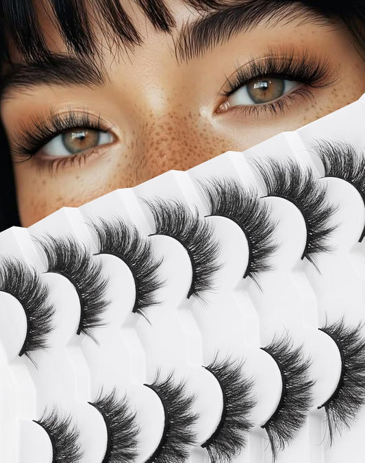 Lashes Cateye Wispy False Eyelashes Volume Flared Mink Eyelash Strip Lashes Soft Cat Eye Lash Natural Pack 7 Pairs Everyday 17MM D74