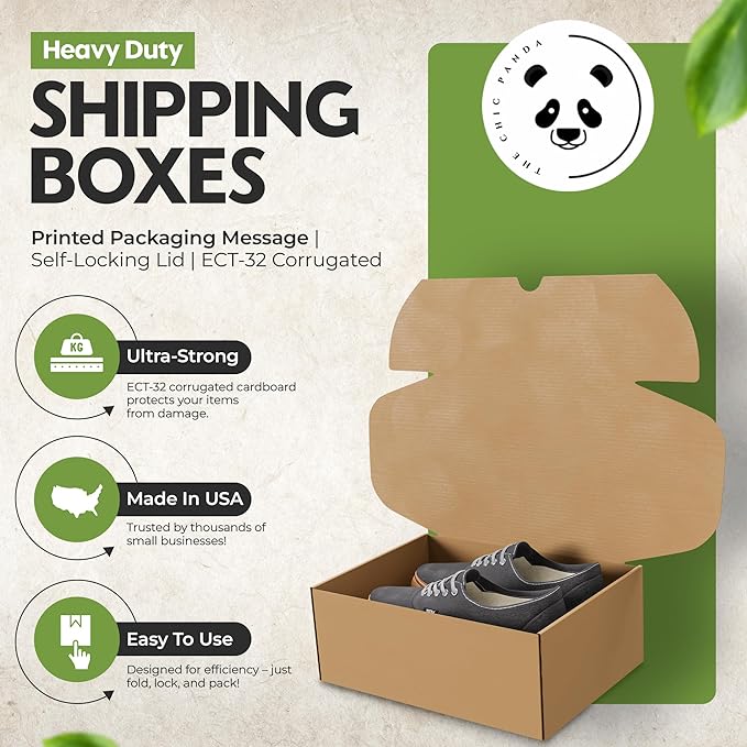 (100 Pack) Cardboard Shoe Boxes – Medium 12x9x4.125 Inch | Heavy Duty Shoe Boxes for Shipping – Corrugated Mailing Boxes with Self-Locking Lid – Excellent as Replacement Shoeboxes & Gift Packaging