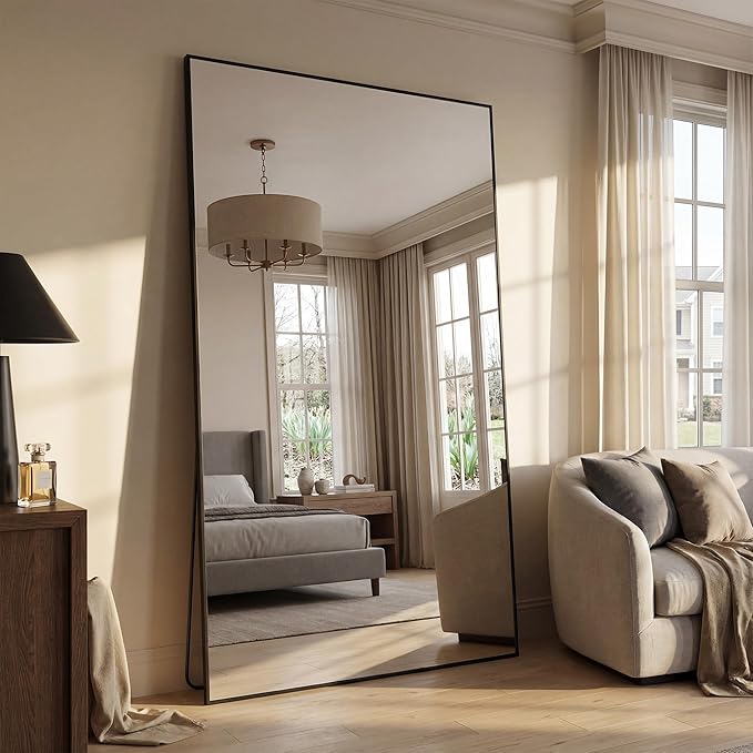 Suidia Full Length Mirror, 44"x72" Floor Mirror Freestanding, Rectangular Full Body Mirrors with Stand for Bedroom, Hanging Mounted for Living Room Cloakroom, Black
