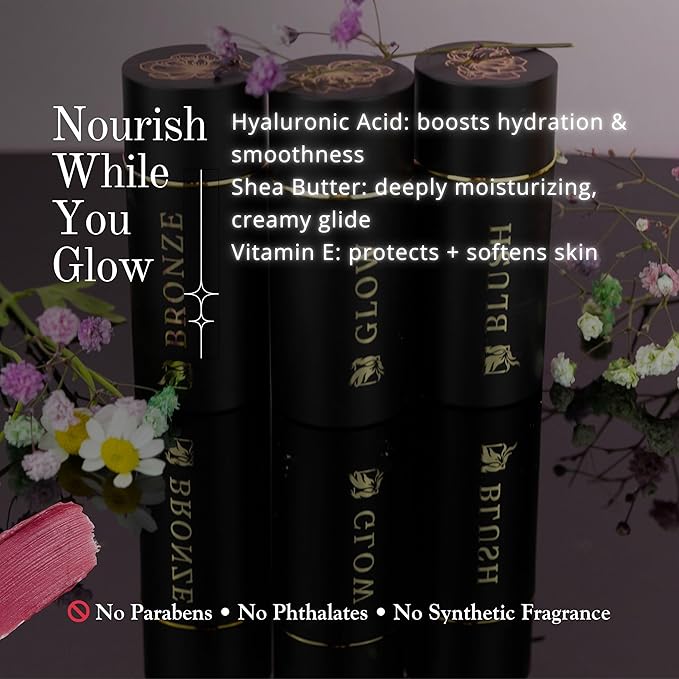 Cream Contour Stick Set – Blush, Bronzer & Highlighter Trio | Hydrating, Buildable, High-Pigment Makeup with Shea Butter & Vitamin E | Phoenix Beauty Gift Set (Enchanted)