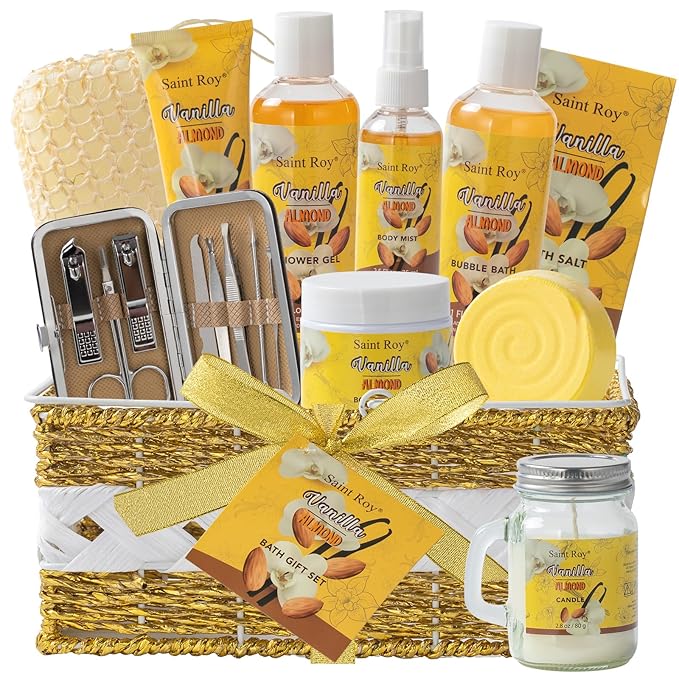 Valentines Day Gifts Spa bath baskets Luxury gifts, Christmas Gift for Women, Large basket 25 pcs for Women & Men Bath and Body Shower Bath Kit, Vanilla Honey Almond birthday box Mother's Day