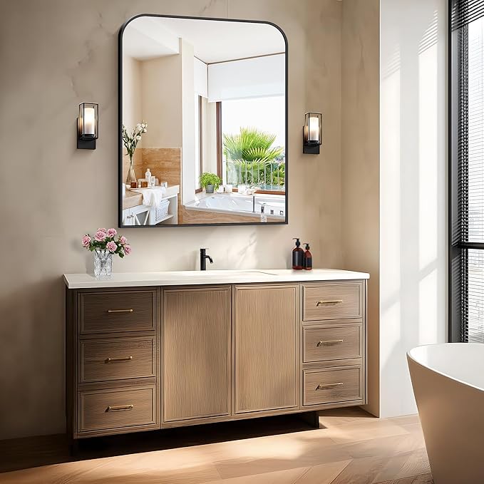Bathroom Mirror, 30x36 inch Black Rectangle Wall Mounted Mirror with Thin Frame, Bathroom Vanity Mirrors for Over Sink, Entryway, Living Room, Bedroom