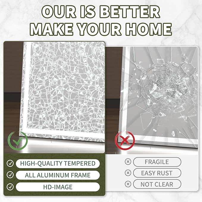 Hasipu Oversized 79” x 32" Full Length Mirror with Lights, LED Lighted Floor Standing Mirror, Full Body Dressing Hanging Mounted Mirrors, Dimmable, Tempered Glass, Safe to Use, Square White