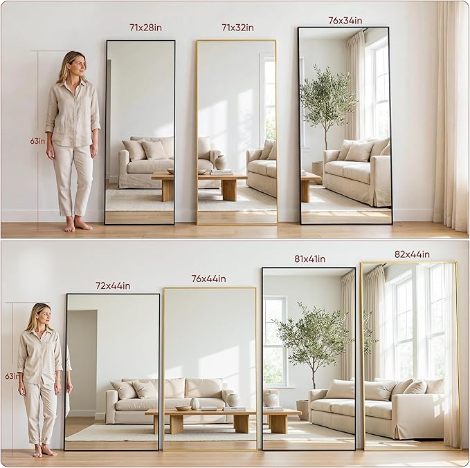 Suidia Full Length Mirror, 71"x32" Floor Mirror Freestanding, Rectangular Full Body Mirrors with Stand for Bedroom, Hanging Mounted for Living Room Cloakroom, Gold