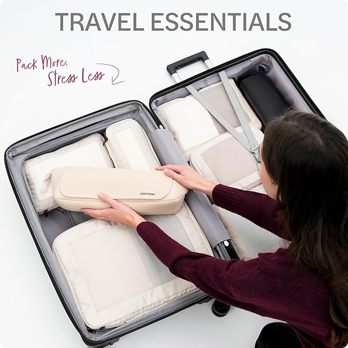 Aerotrunk Hair Tools Organizer - Hot Hair Tools Travel Bag with Heat Resistant Mat, Large Capacity Pouch for Flat Irons, Curling Wands, Hair Dryers - Beige